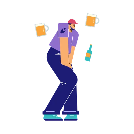 Homem sente vontade de urinar depois de beber  Ilustração