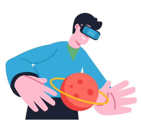 Homem experimentando o espaço no metaverso  Ilustração