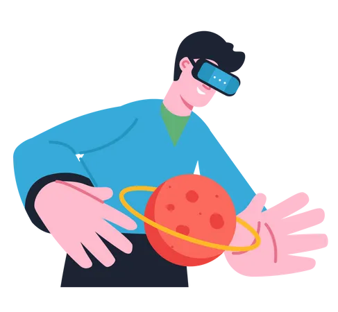 Homem experimentando o espaço no metaverso  Ilustração