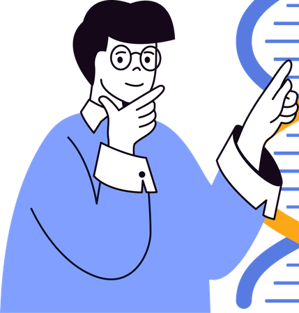 Homem explicando experimento sobre estrutura de DNA  Ilustração