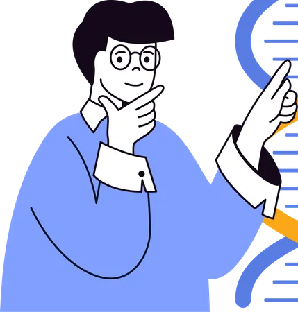 Homem explicando experimento sobre estrutura de DNA  Ilustração