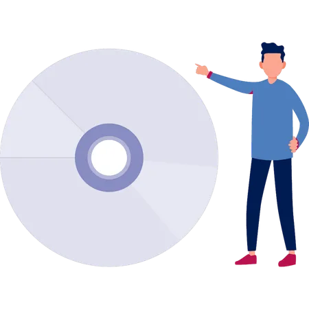 Homem explicando sobre disco compacto de computador  Ilustração