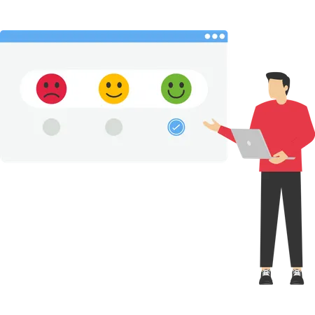 Homem explica feedback com emojis  Ilustração