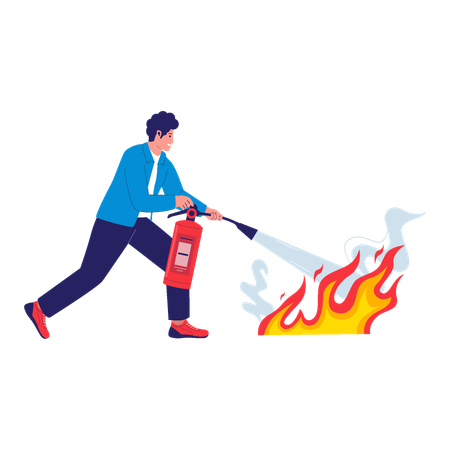 Homem apaga chamas em emergência  Ilustração