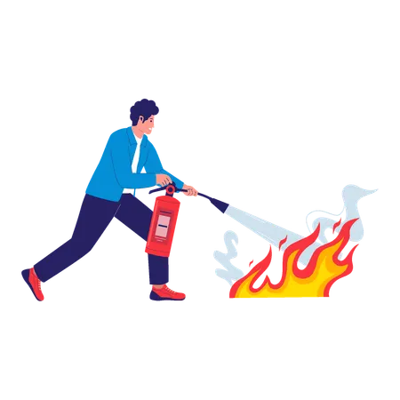 Homem apaga chamas em emergência  Ilustração