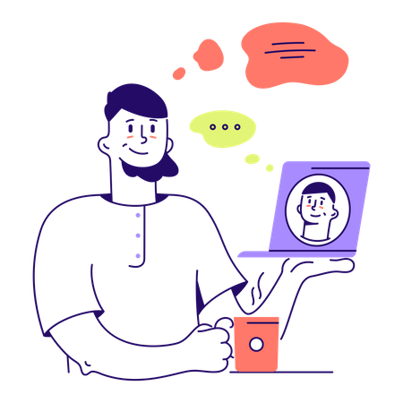 Homem fala online com colega  Ilustração