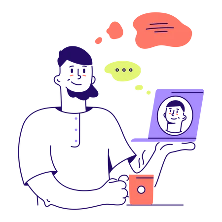 Homem fala online com colega  Ilustração