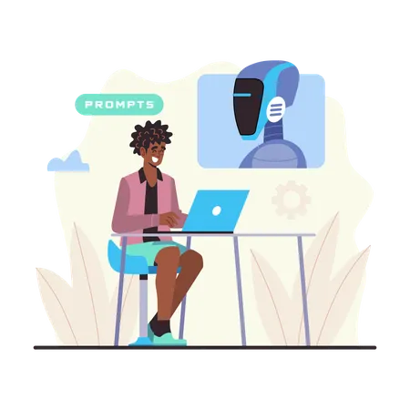 Homem conversando com o AI Generator  Ilustração