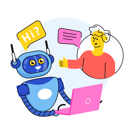 Homem conversando com um chatbot de IA  Ilustração