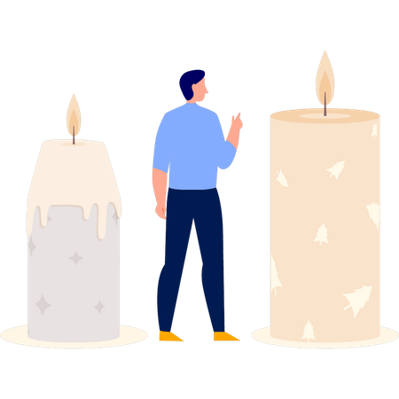 Homem falando sobre velas decorativas de aromaterapia  Ilustração