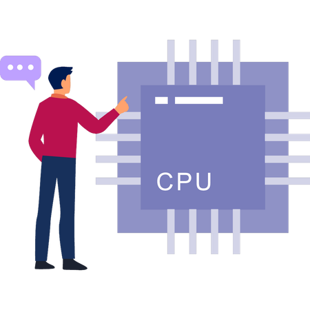 Homem falando sobre dados da CPU  Ilustração