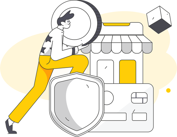 Homem faz compras através de cartão on-line  Ilustração