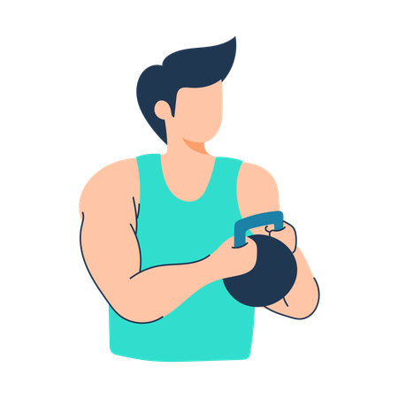 Homem faz exercício com kettlebell  Ilustração