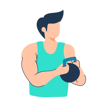 Homem faz exercício com kettlebell  Ilustração