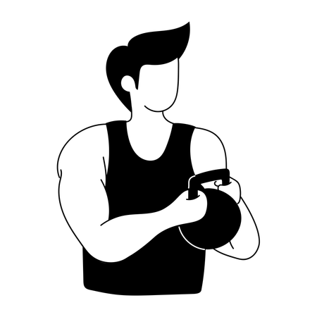 Homem faz exercício com kettlebell  Ilustração