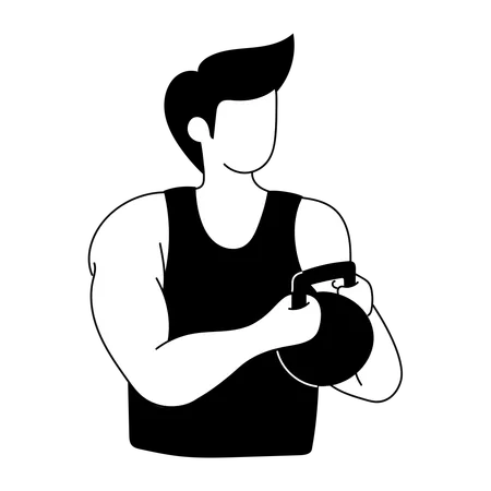 Homem faz exercício com kettlebell  Ilustração