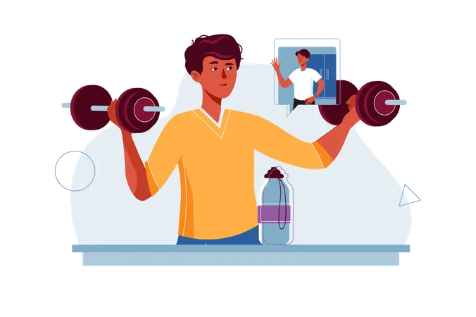 Homem faz exercícios físicos com halteres  Ilustração