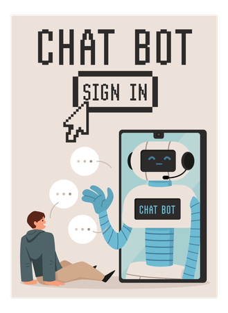 Homem faz login no aplicativo ChatBot  Ilustração