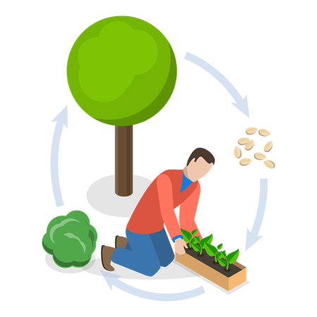 Homem fazendo agricultura sustentável  Ilustração