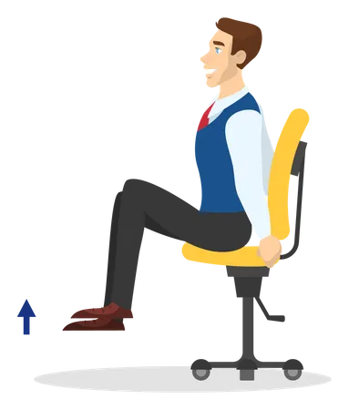 Homem fazendo alongamento da perna sentado na cadeira no escritório  Ilustração