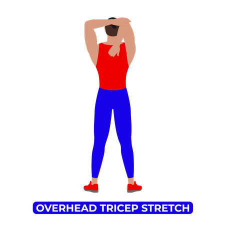 Homem fazendo alongamento de tríceps acima da cabeça  Ilustração