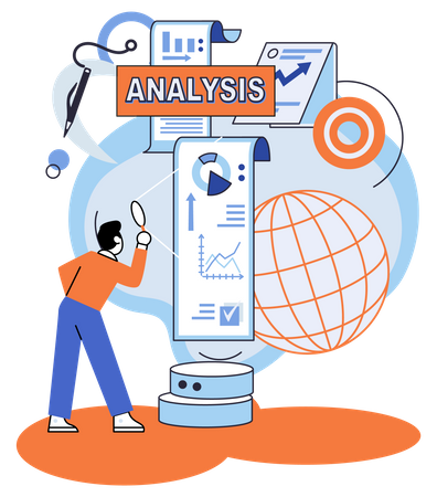 Macho fazendo análise de big data  Ilustração