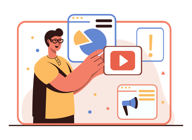 Homem fazendo análise de marketing de vídeo  Illustration