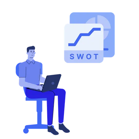 Homem fazendo análise SWOT  Illustration