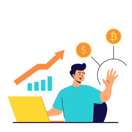 Homem fazendo análise de dados financeiros blockchain  Ilustração
