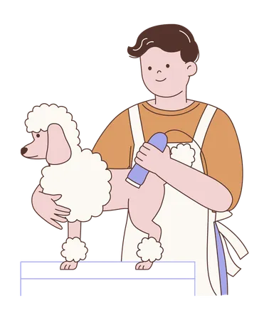 Homem fazendo tosa de poodle  Ilustração