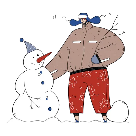 Homem fazendo boneco de neve  Ilustração