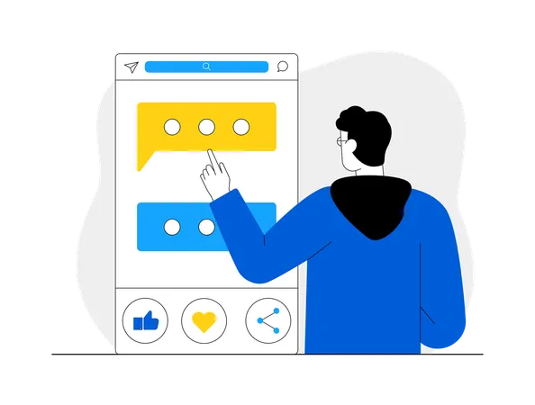 Homem fazendo bate-papo em mídia social  Ilustração