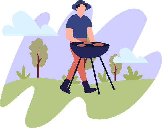 Homem fazendo churrasco  Ilustração