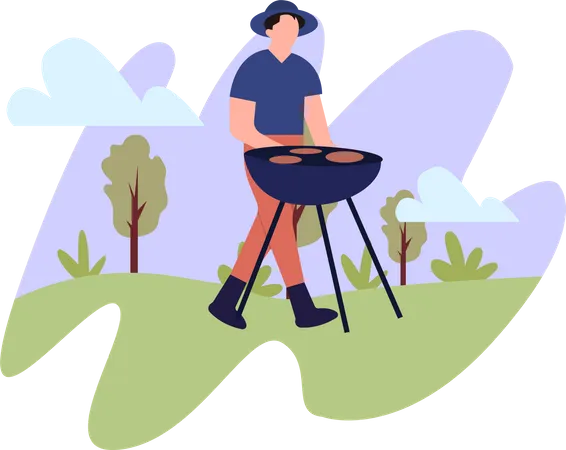 Homem fazendo churrasco  Ilustração