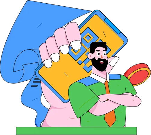 Homem fazendo pagamento por código QR  Ilustração