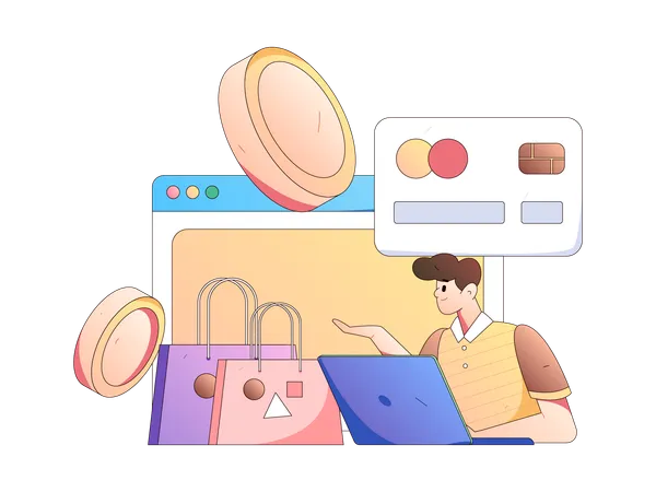 Homem fazendo compras online  Ilustração