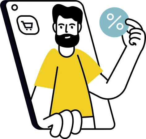 Homem fazendo compras on-line com desconto  Ilustração