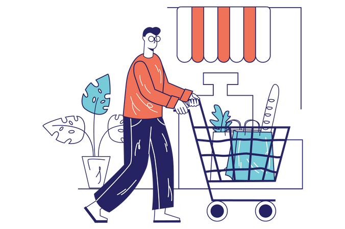Homem fazendo compras  Ilustração