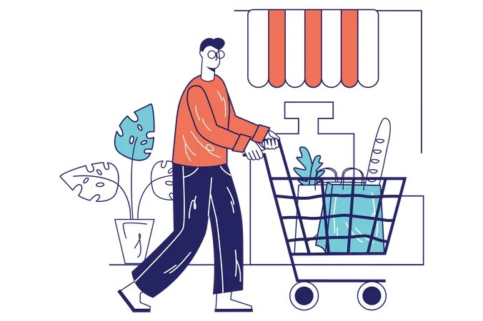 Homem fazendo compras  Ilustração