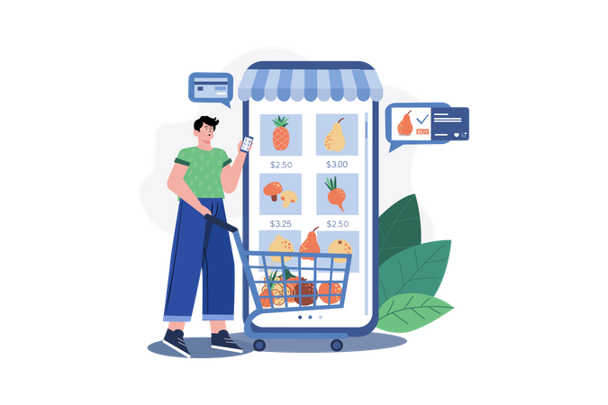 Homem fazendo compras on-line  Ilustração