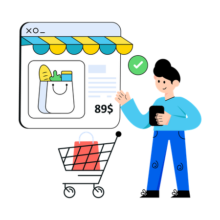 Homem fazendo compras on-line  Ilustração