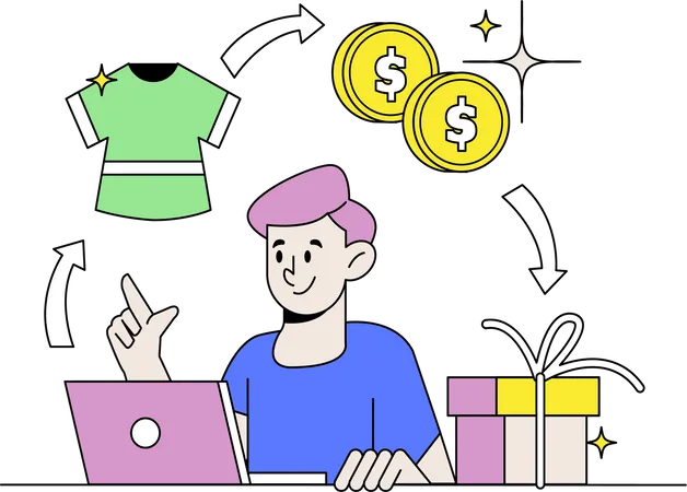 Homem fazendo compras de roupas online  Ilustração