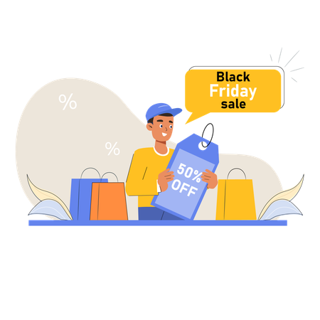 Homem fazendo compras na Black Friday para festivais  Ilustração