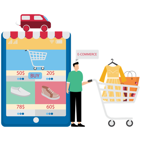 Homem fazendo compras em loja digital  Ilustração