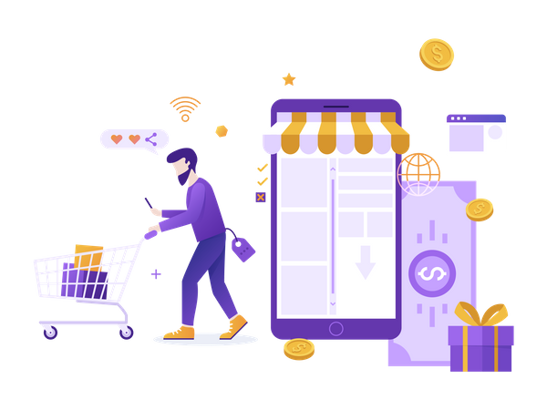 Homem fazendo compras on-line  Ilustração