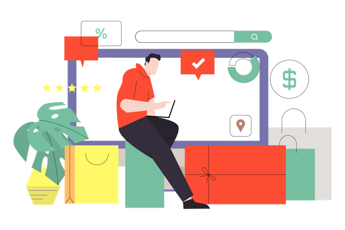 Homem fazendo compras on-line  Ilustração