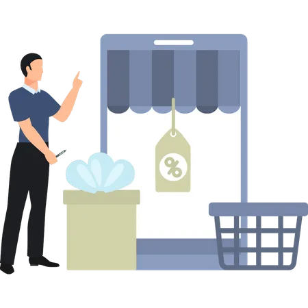 Homem fazendo compras on-line  Illustration