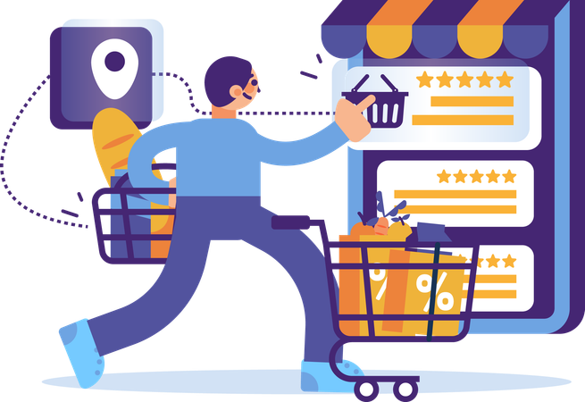 Homem fazendo compras on-line  Ilustração