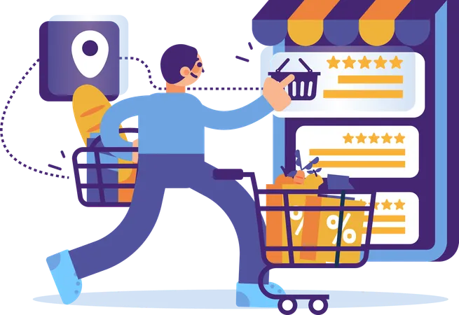 Homem fazendo compras on-line  Ilustração