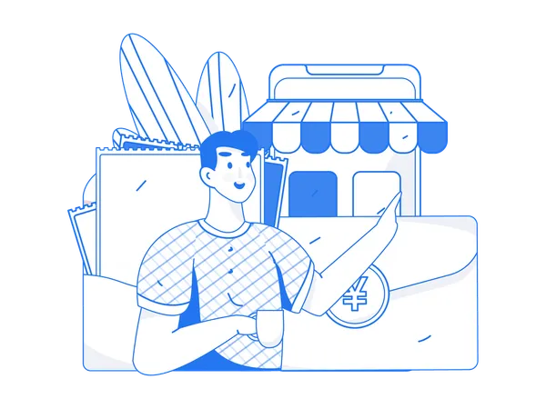 Homem fazendo compras on-line  Ilustração